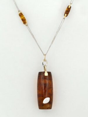 Talento Italiano white and yellow gold chain and pendant with diamonds and amber