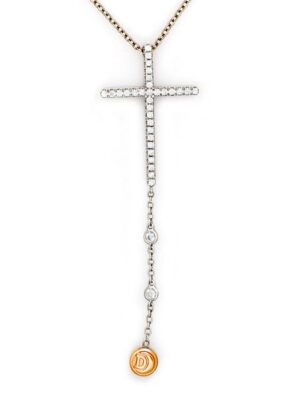 Damiani white and pink gold chain and cross pendant with diamonds