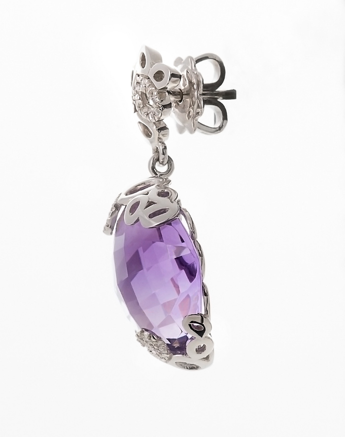 Alfieri & St.John white gold earrings with amethyst and diamonds - Image 2