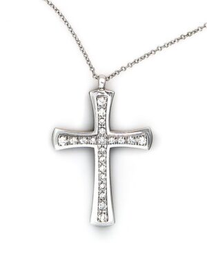 Damiani white gold chain and cross pendant with diamonds