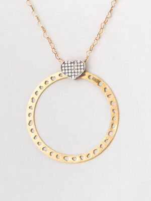 Nanis yellow and white gold necklace and circle pendant with diamonds