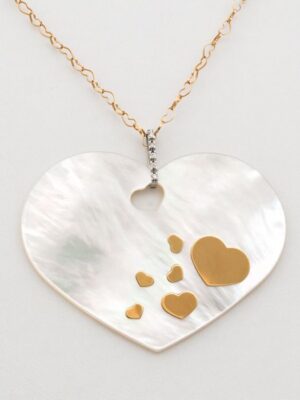 Nanis white and yellow gold chain and mother of pearl pendant with diamonds
