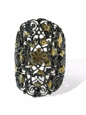 Anna Avakian black silver ring with gold and star stone