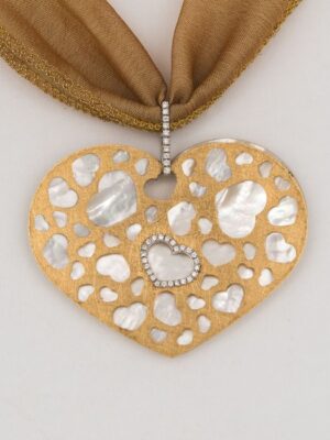 Nanis silk necklace with yellow gold diamonds and mother of pearl pendant
