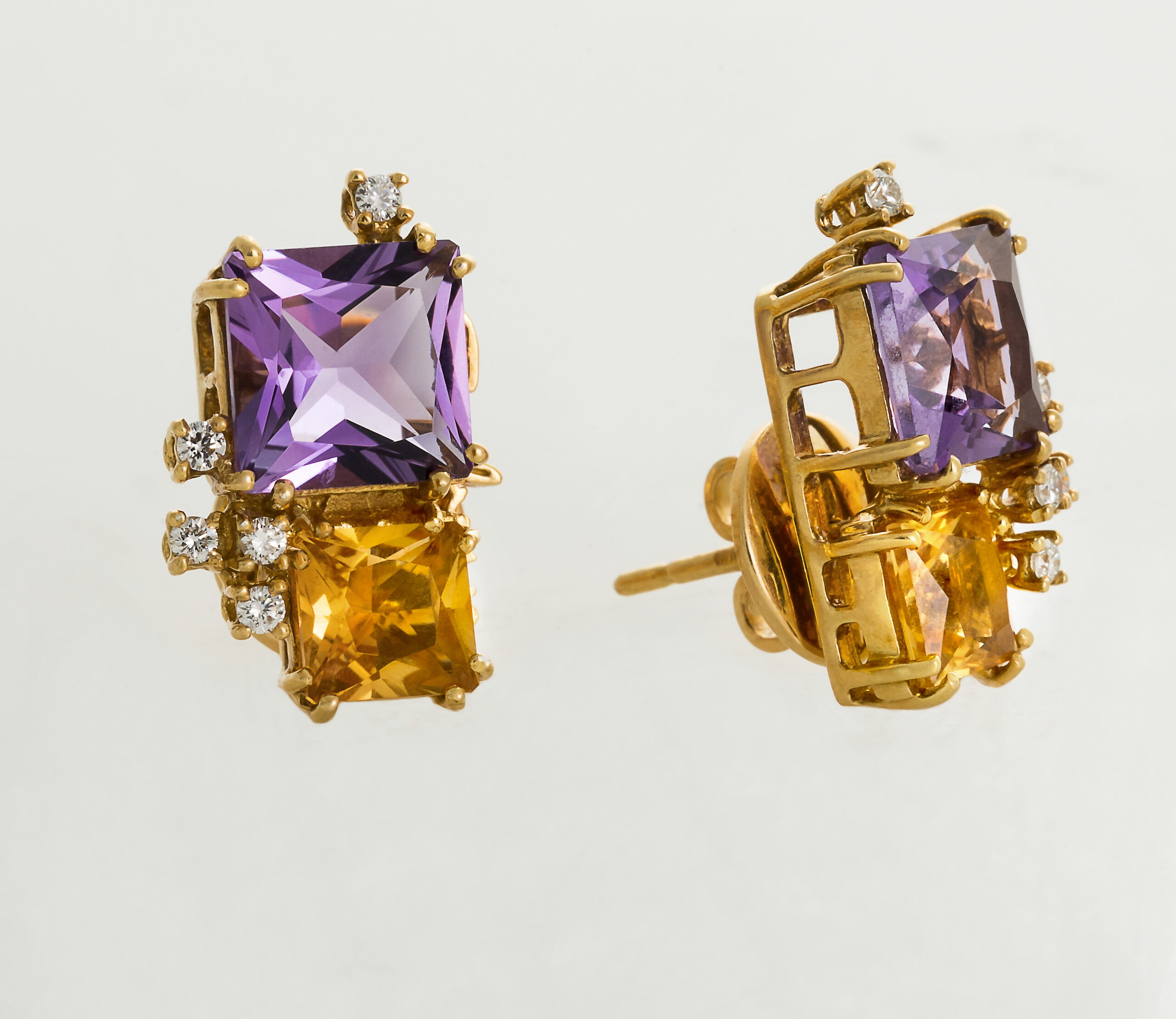 Salvini yellow gold earrings with amethyst, citrine and diamonds - Image 2