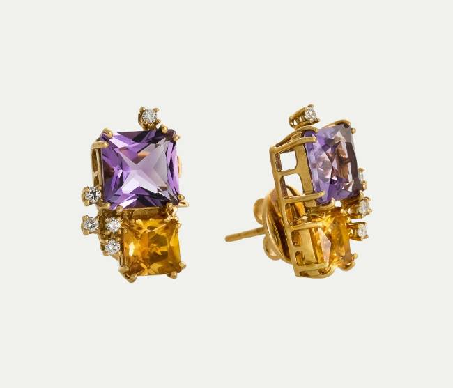 Salvini yellow gold earrings with amethyst, citrine and diamonds