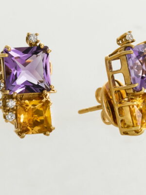 Salvini yellow gold earrings with amethyst, citrine and diamonds