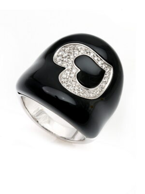 Chimento white gold ring with onyx and heart of diamonds