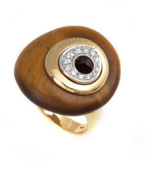 Chimento yellow gold ring with tiger eye and diamonds