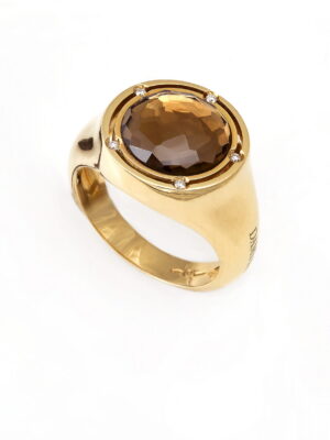 Damiani yellow gold ring with citrine and diamonds