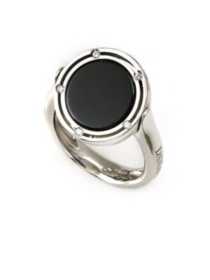 Damiani white gold ring with diamonds and onyx
