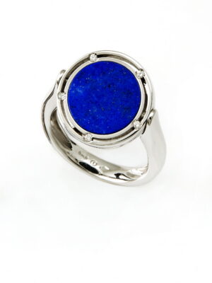 Damiani white gold ring with lapis lazuli and black onyx