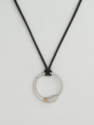 Damiani white and pink gold leather necklace and pendant with diamonds