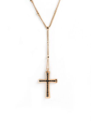Damiani pink gold chain and cross pendant with black diamonds