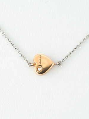 Salvini white and pink gold chain, heart pendant with diamond