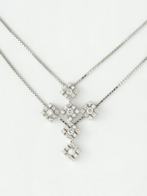 Salvini white gold chain and cross pendant with diamonds