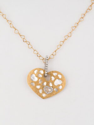 Nanis white and yellow gold chain with diamonds and mother of pearl pendant