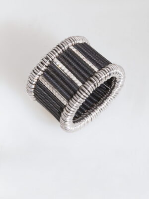 Jarretiere white gold and black rhodium elastic ring with diamonds