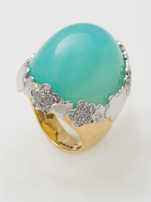 Alfieri & St.John yellow and white gold ring with green chalcedony and diamonds