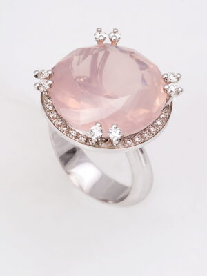 Alfieri & St.John white gold ring with diamonds and pink quartz