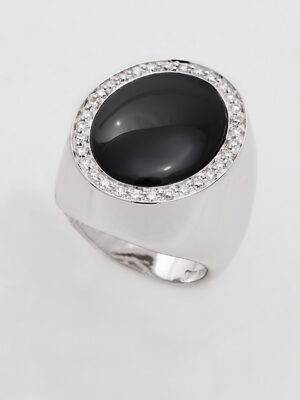 Alfieri & St.John white gold ring with black onyx and diamonds