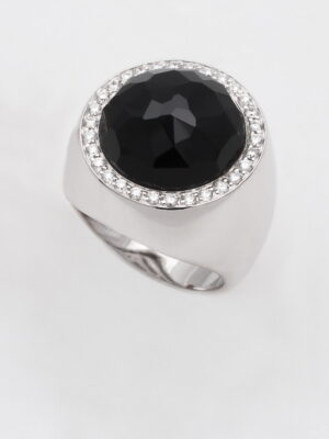 Alfieri & St.John white gold ring with black onyx and diamonds