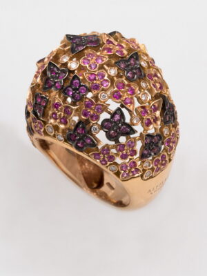 Alfieri & St.John pink gold ring with sapphires and diamonds