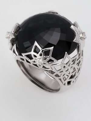 Alfieri & St.John white gold ring with black onyx and diamonds