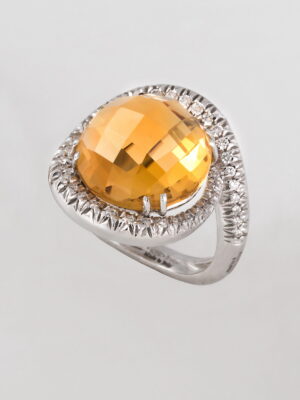 Alfieri & St.John white gold ring with citrine and diamonds