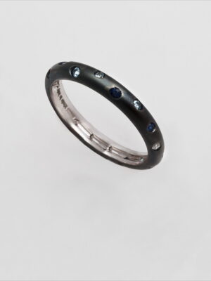 Alfieri & St.John white gold blue rhodium wedding band with sapphires and diamond
