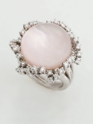 Alfieri & St.John white gold ring with pink quartz and diamonds