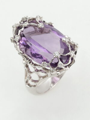 Alfieri & St.John white gold ring with amethyst and diamonds
