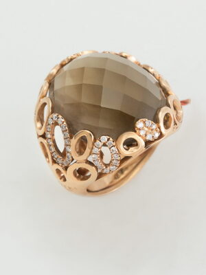 Alfieri & St.John yellow gold ring with smoky quartz and diamonds
