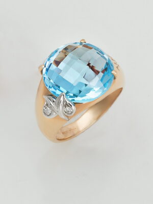 Alfieri & St.John yellow gold ring with blue topaz and diamonds