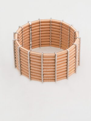 Jarretiere white and pink gold elastic bracelet with diamonds