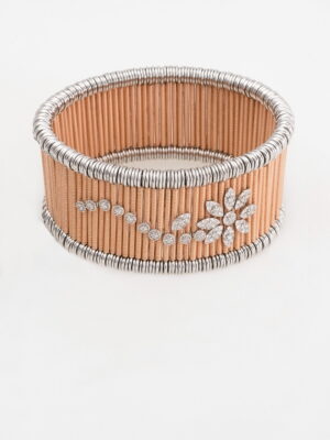 Jarretiere white and pink gold elastic bracelet with diamonds