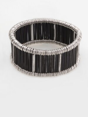 Jarretiere white and black gold elastic bracelet with diamonds