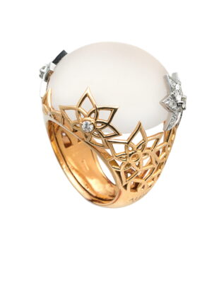 Alfieri & St.John pink and white gold ring with diamonds and quartz